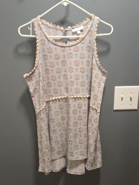 LC Lauren Conrad Light Blue Floral Crochet-Trim Tank